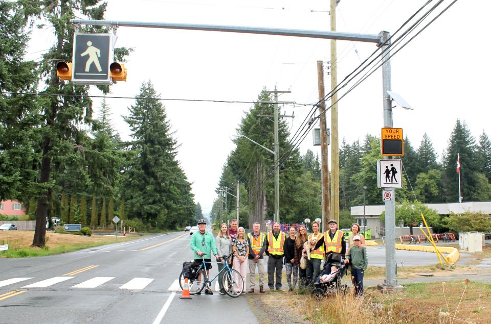 Member of Courtenay City Council and the Arden Green Team stand by Arden Elementary School