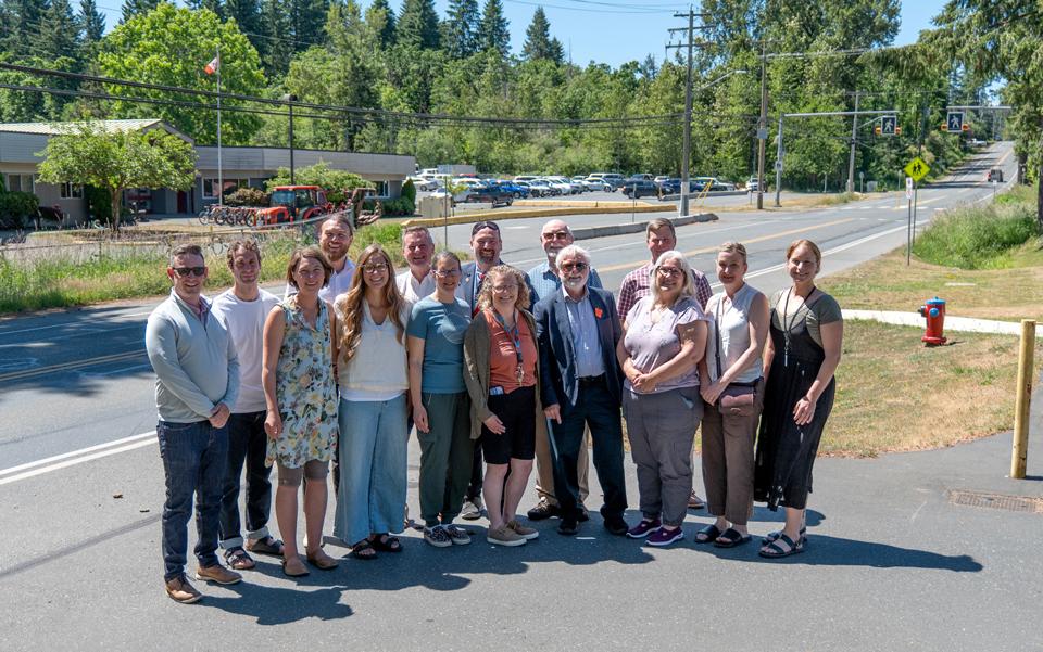 City of Courtenay Council members and representatives from the Arden School Green Team and School District 71 at the Lake Trail Multi-Use Path project site