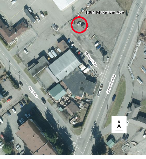 Map circling area for old container exchange at the City Public Works.