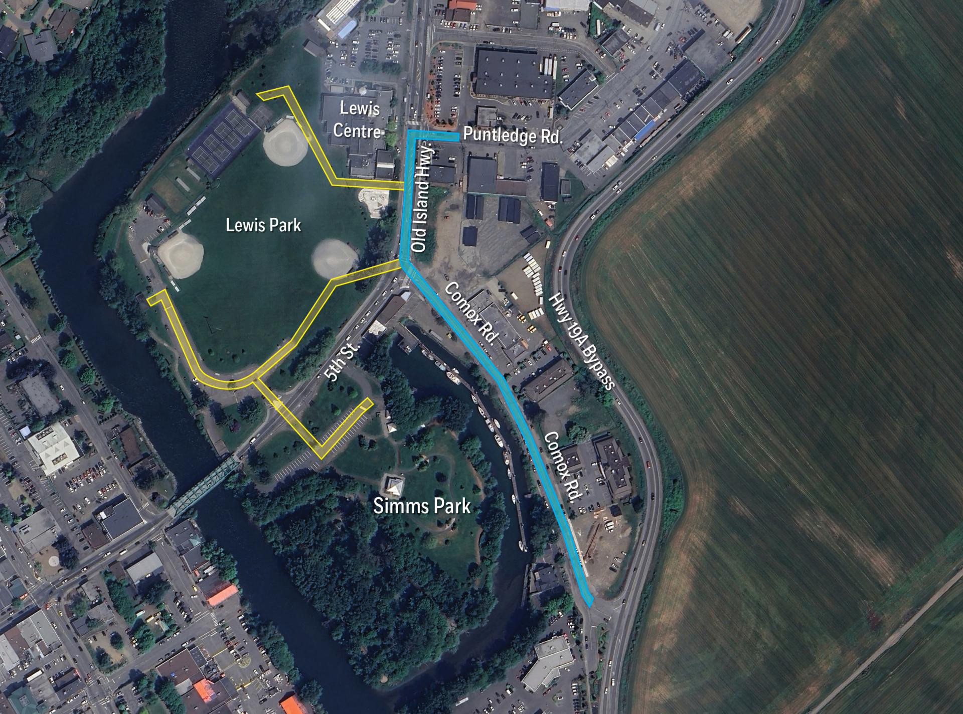 Aerial view of Comox Road area.