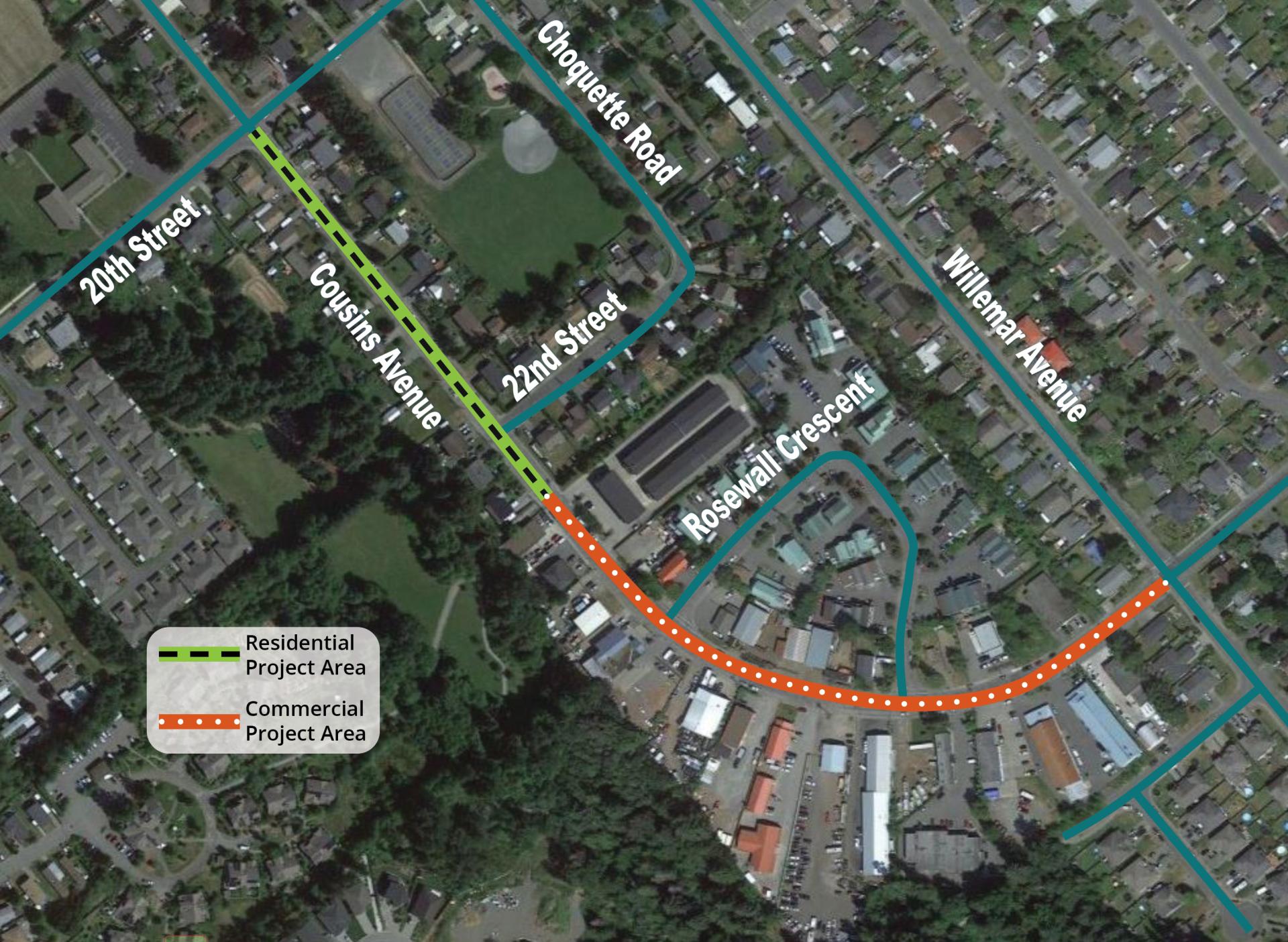 Cousins project map. The project areas are highlighted in orange and green.