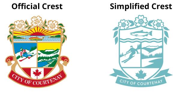 Side-by-side comparison between the old and new Courtenay city crests.