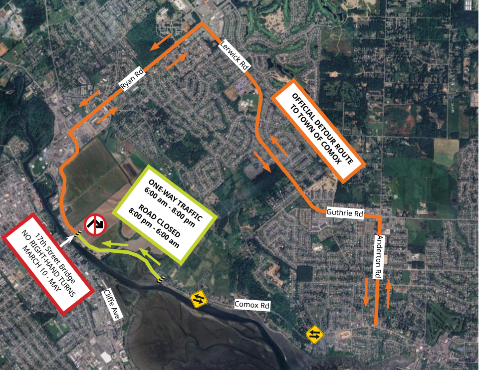 Map detailing road closures highlighting affected roads in orange and green.