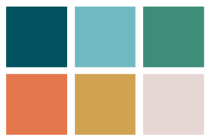 Colour palette for the new branding colours. There are six colours in the colour palette.