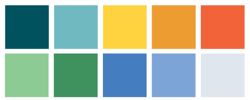 Courtenay Recreation's new colour palette. There are 10 colours in the new colour palette.