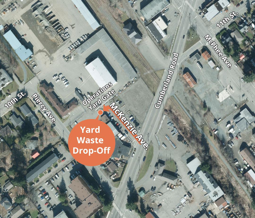 Map indicating Yard Waste Drop-off off of McKenzie Avenue.