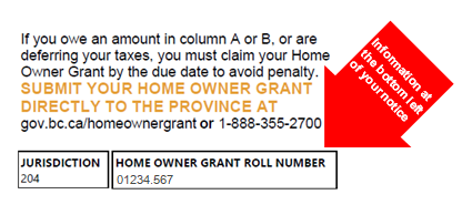 Grant Application Information Located at the Bottom Left of Tax Notice