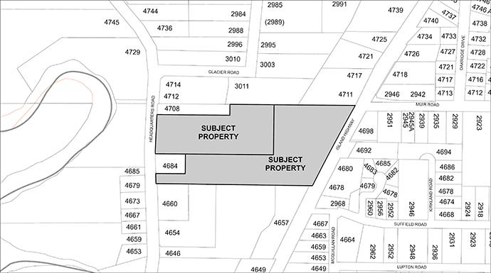 Subject properties map of 4680 and 4694 Headquarters Road