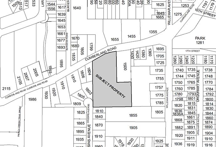 Subject property map: 1700 Cumberland Road