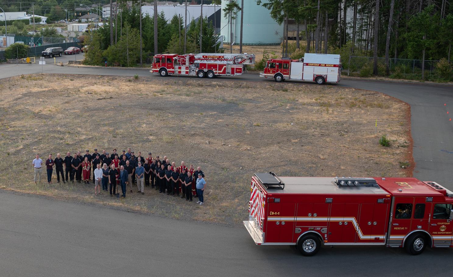 Courtenay Council, members of the fire department and community at a groundbreaking ceremony for the new fire hall